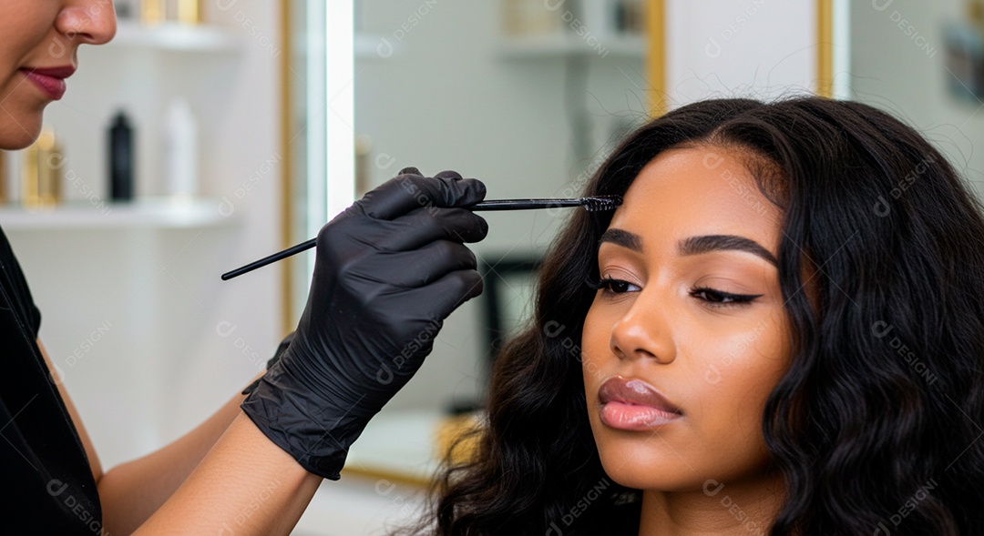 Mulher sobre clinica de estética fazendo sobrancelha