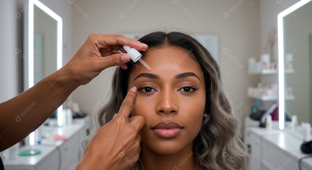 Mulher sobre clinica de estética fazendo sobrancelha