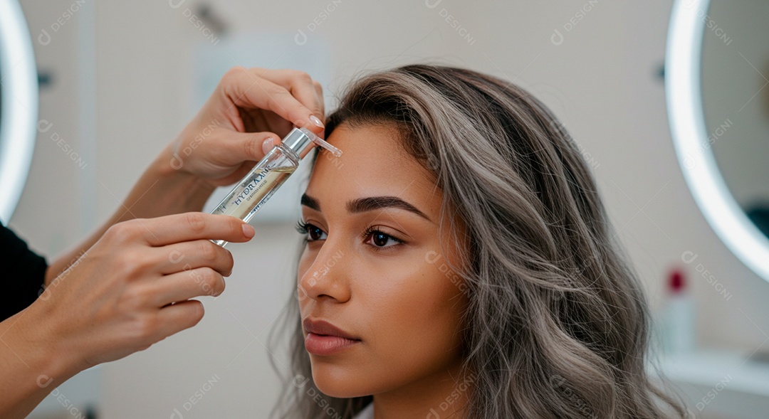 Mulher sobre clinica de estética fazendo sobrancelha