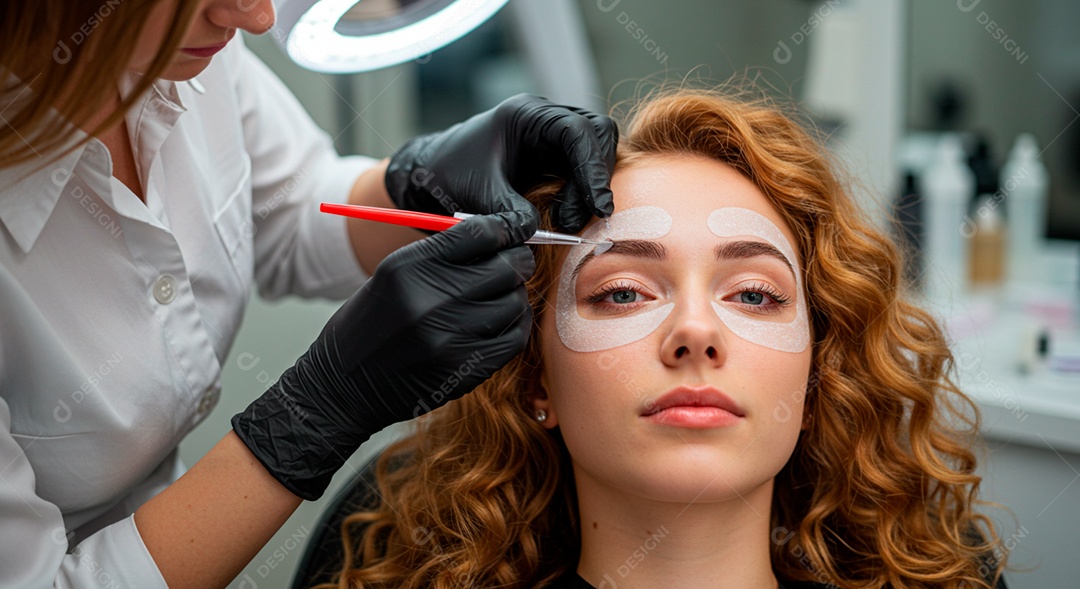 Mulher sobre clinica de estética fazendo sobrancelha