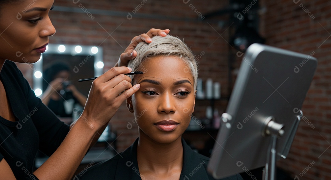 Mulher sobre clinica de estética fazendo sobrancelha