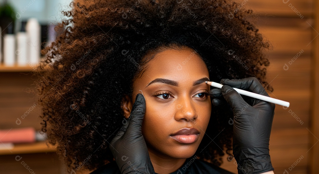 Mulher sobre clinica de estética fazendo sobrancelha