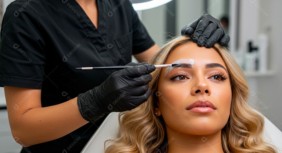 Mulher sobre clinica de estética fazendo sobrancelha