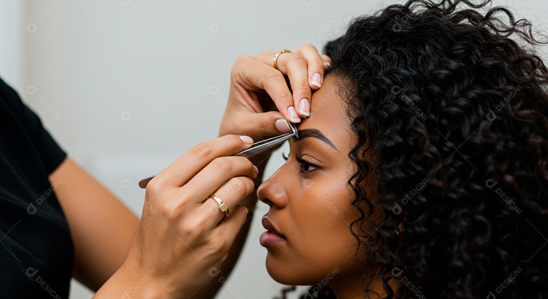 Mulher sobre clinica de estética fazendo sobrancelha