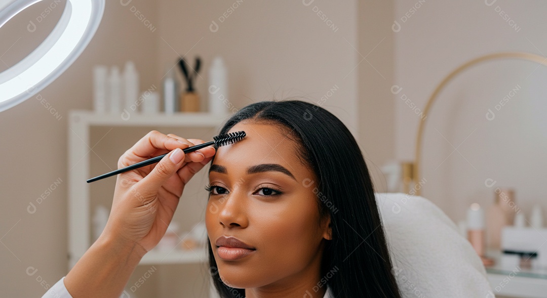 Mulher sobre clinica de estética fazendo sobrancelha