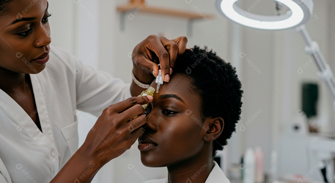 Mulher sobre clinica de estética fazendo sobrancelha