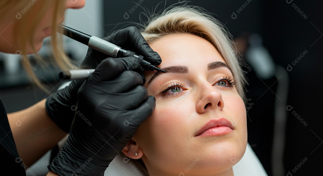 Mulher sobre clinica de estética fazendo sobrancelha