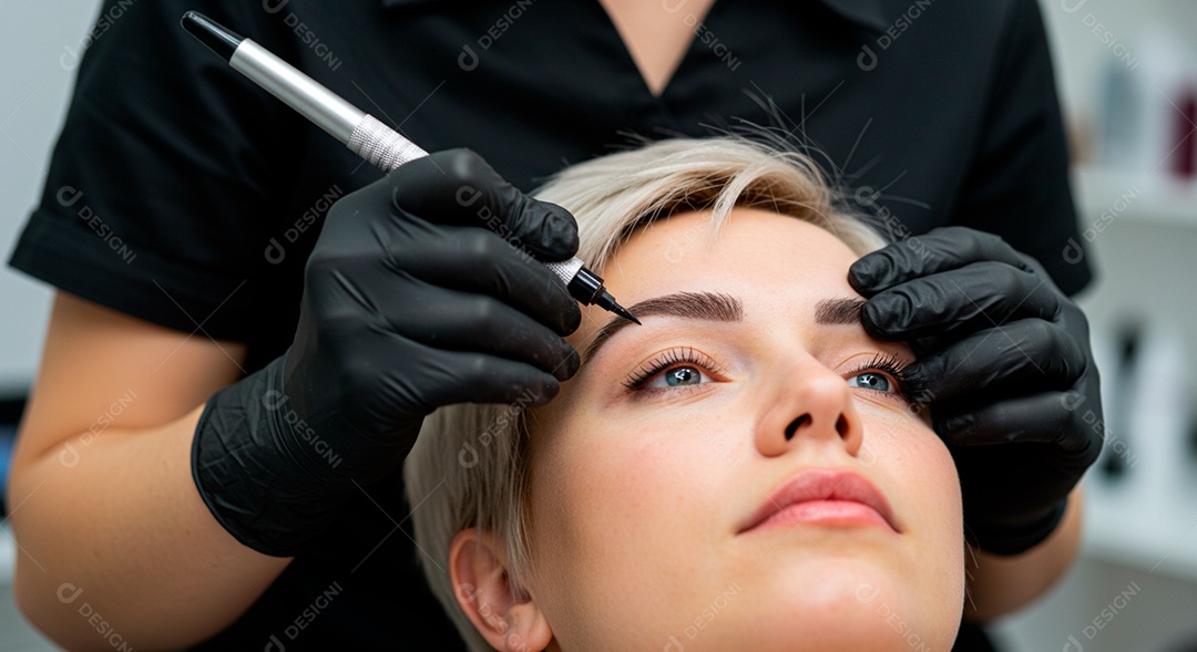 Mulher sobre clinica de estética fazendo sobrancelha