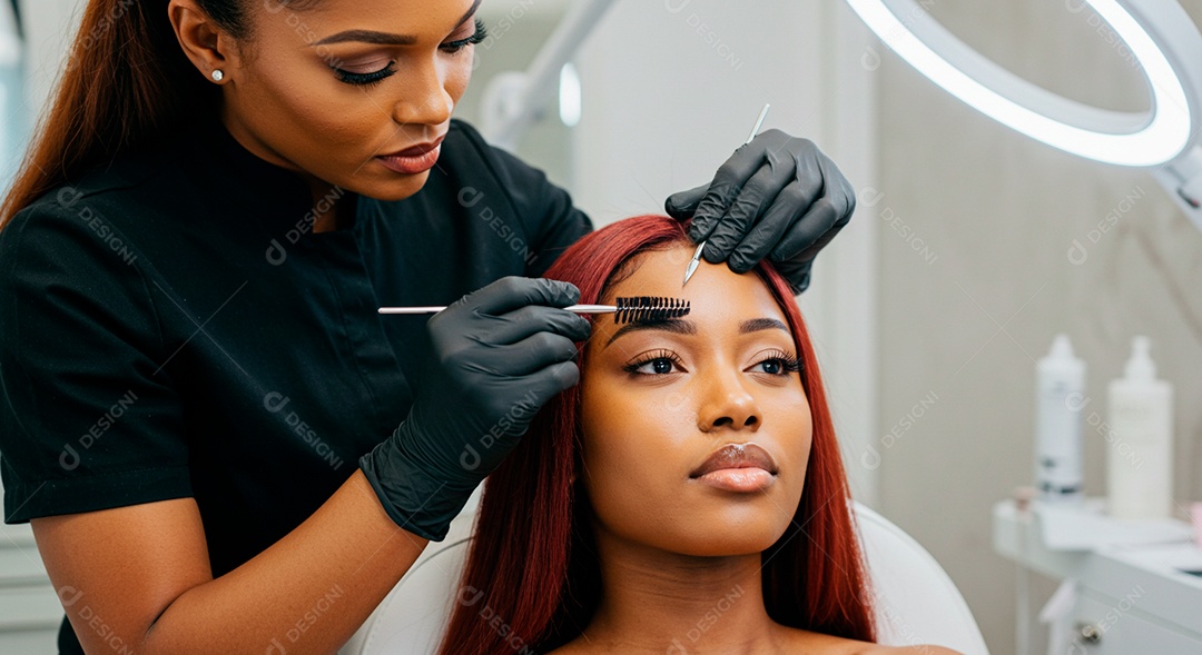 Mulher sobre clinica de estética fazendo sobrancelha