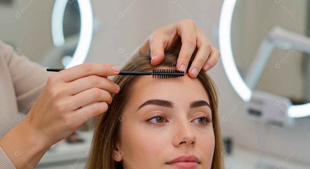 Mulher sobre clinica de estética fazendo sobrancelha