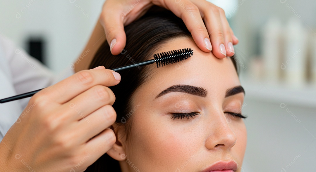 Mulher sobre clinica de estética fazendo sobrancelha