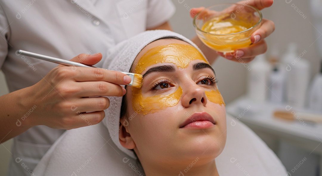 Mulher sobre clinica de estética fazendo sobrancelha