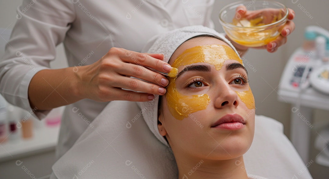 Mulher sobre clinica de estética fazendo sobrancelha