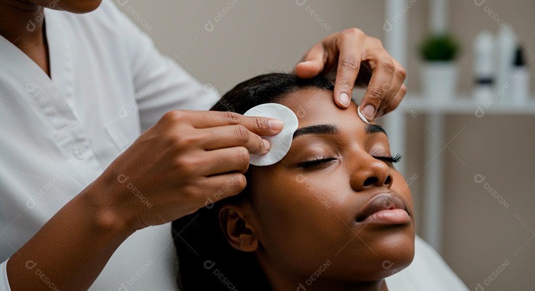 Retrato realista de linda mulher jovem fazendo design de sobrancelha