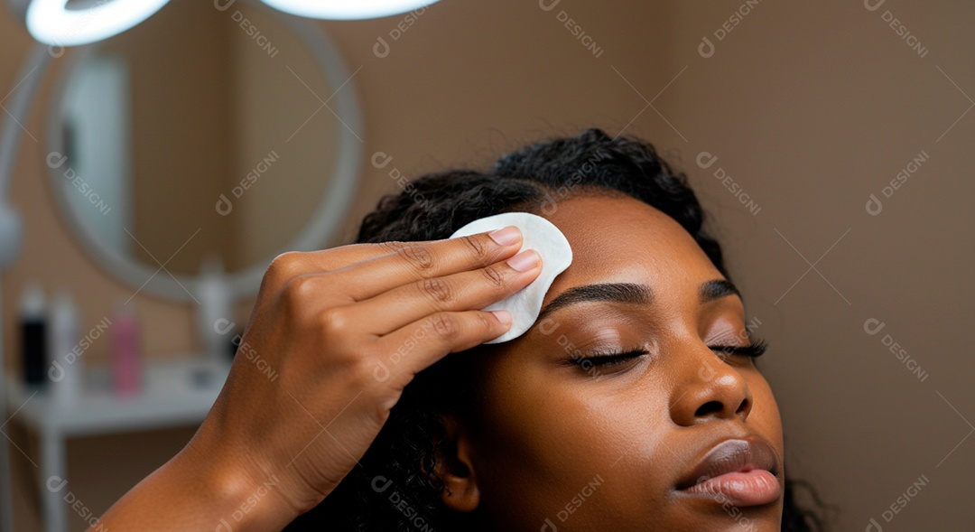 Retrato realista de linda mulher jovem fazendo design de sobrancelha