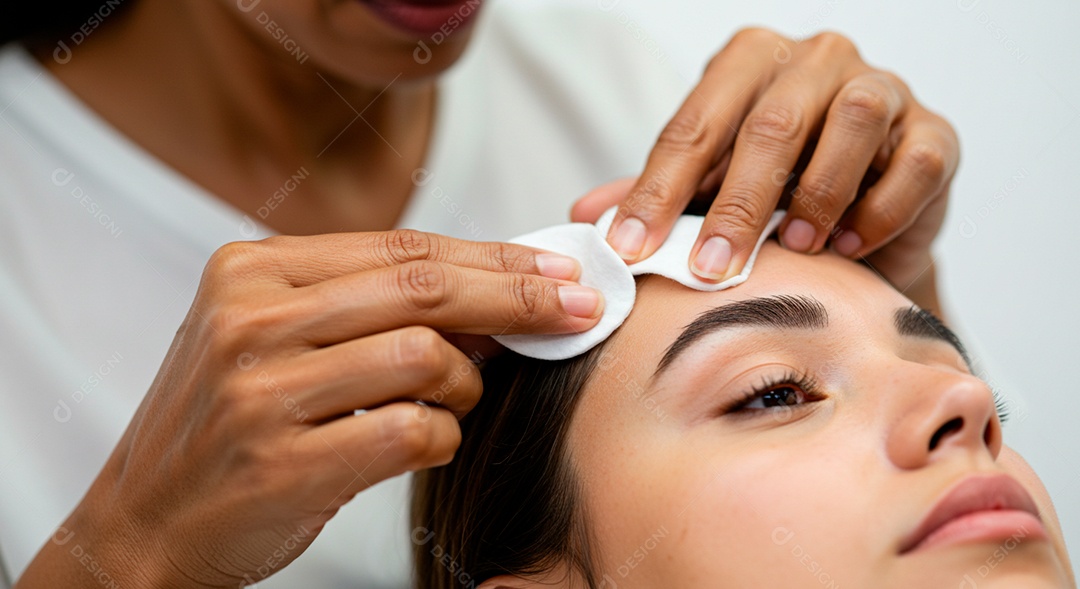Mulher sobre clinica de estética fazendo sobrancelha