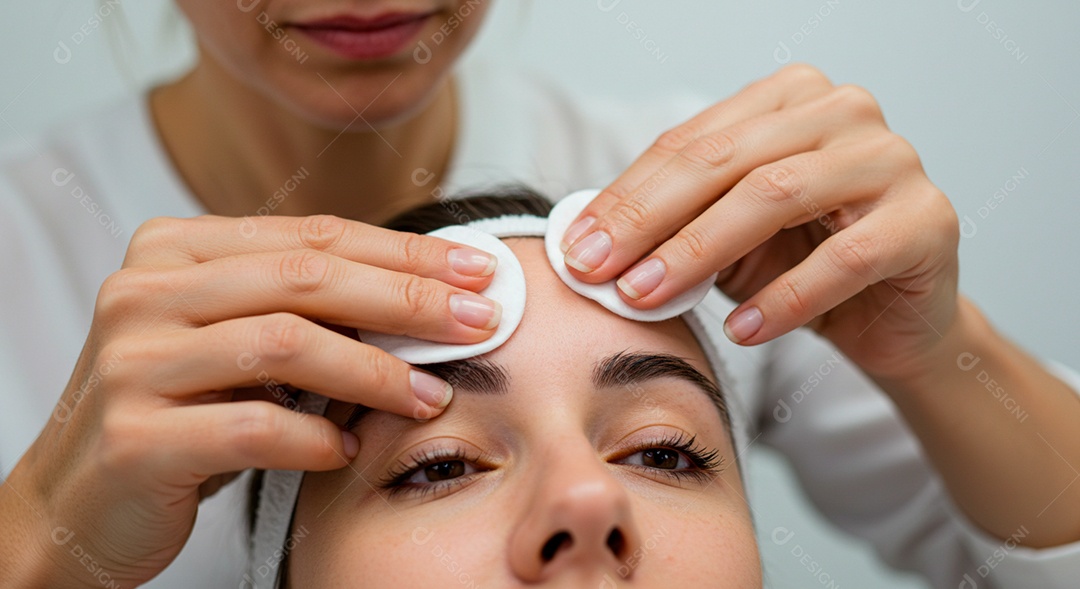 Mulher sobre clinica de estética fazendo sobrancelha