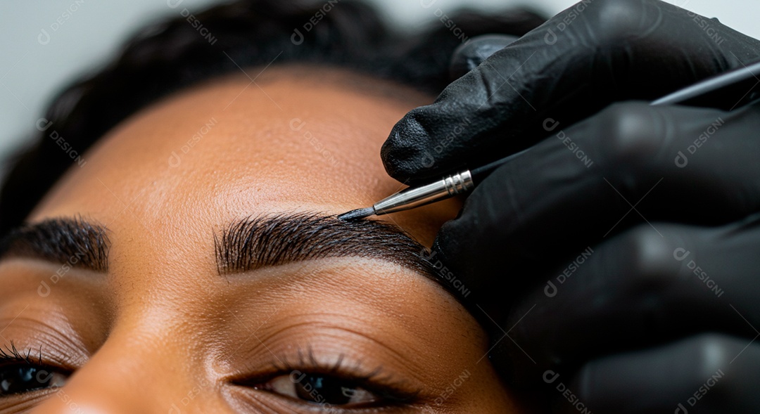 Retrato realista de linda mulher jovem design de sobrancelha