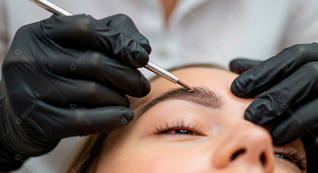 Retrato realista de linda mulher jovem design de sobrancelha