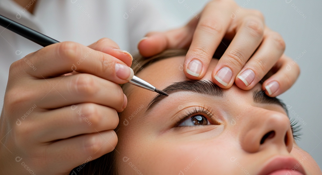 Retrato realista de linda mulher jovem design de sobrancelha