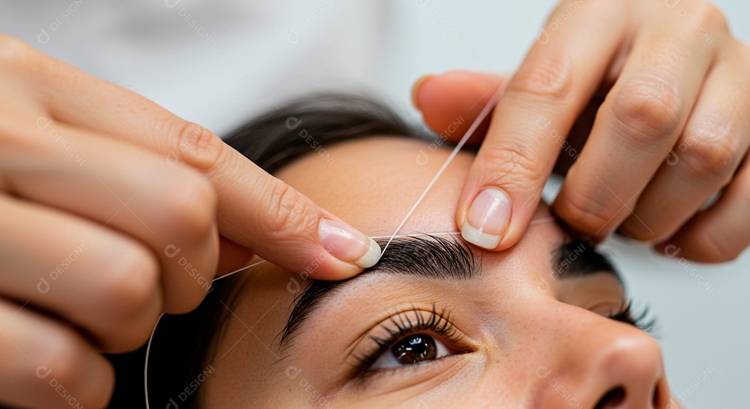 Retrato realista de linda mulher jovem design de sobrancelha