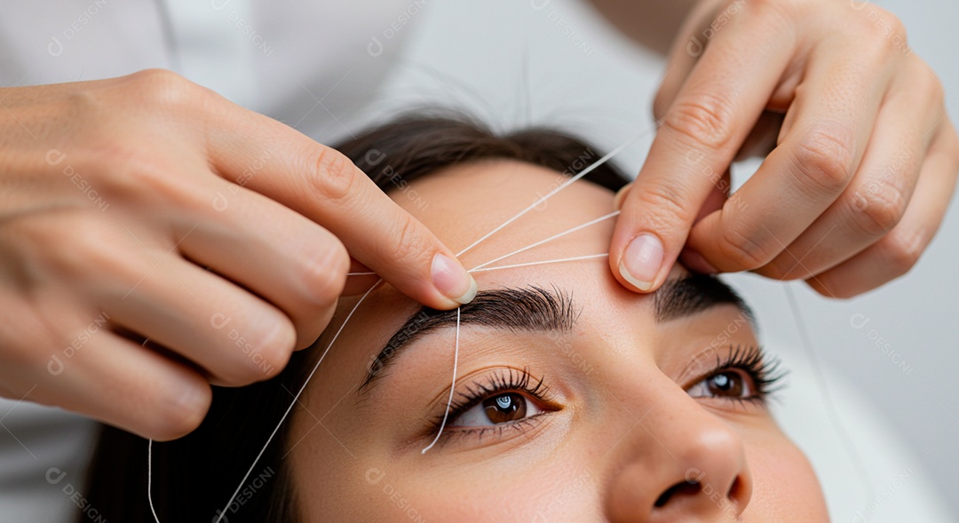 Retrato realista de linda mulher jovem design de sobrancelha