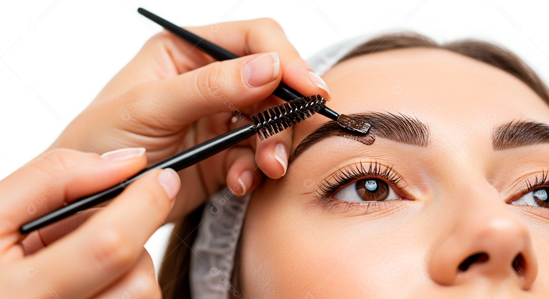 Retrato realista de linda mulher jovem design de sobrancelha