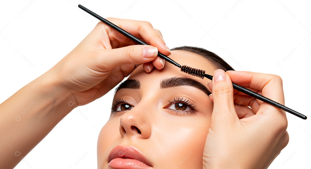 Retrato realista de linda mulher jovem design de sobrancelha