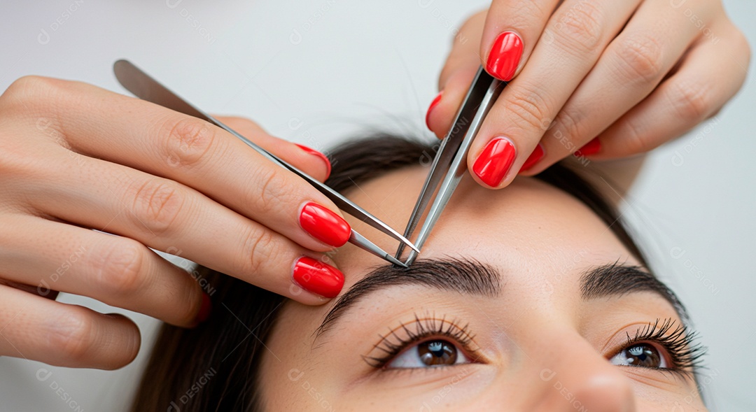 Retrato realista de linda mulher jovem design de sobrancelha