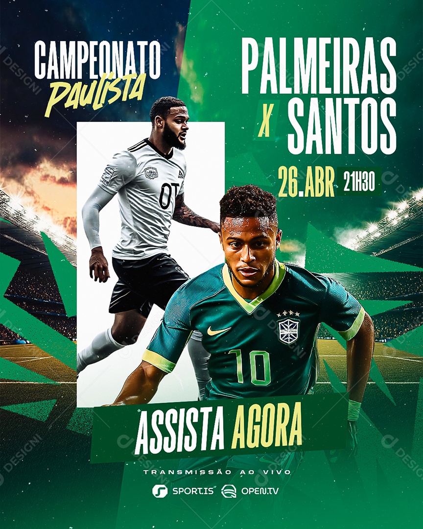 Campeonato Paulista Futebol Palmeiras x Santos Social Media PSD Editável