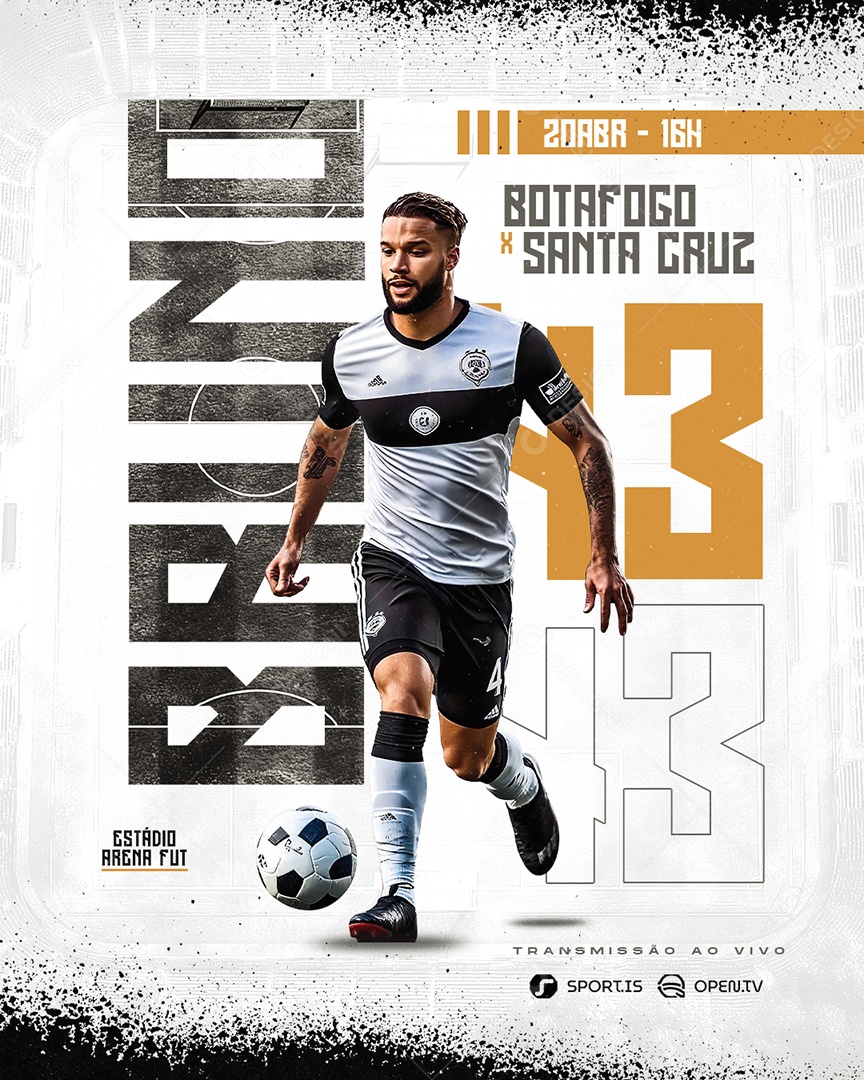Campeonato de Futebol Botafogo x Santa Cruz Jogador Bruno Social Media PSD Editável