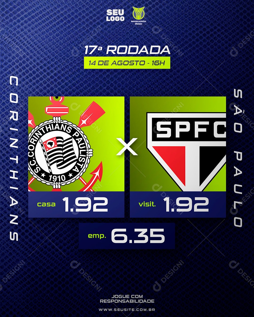 Casa de Apostas Corinthians x São Paulo Social Media PSD Editável