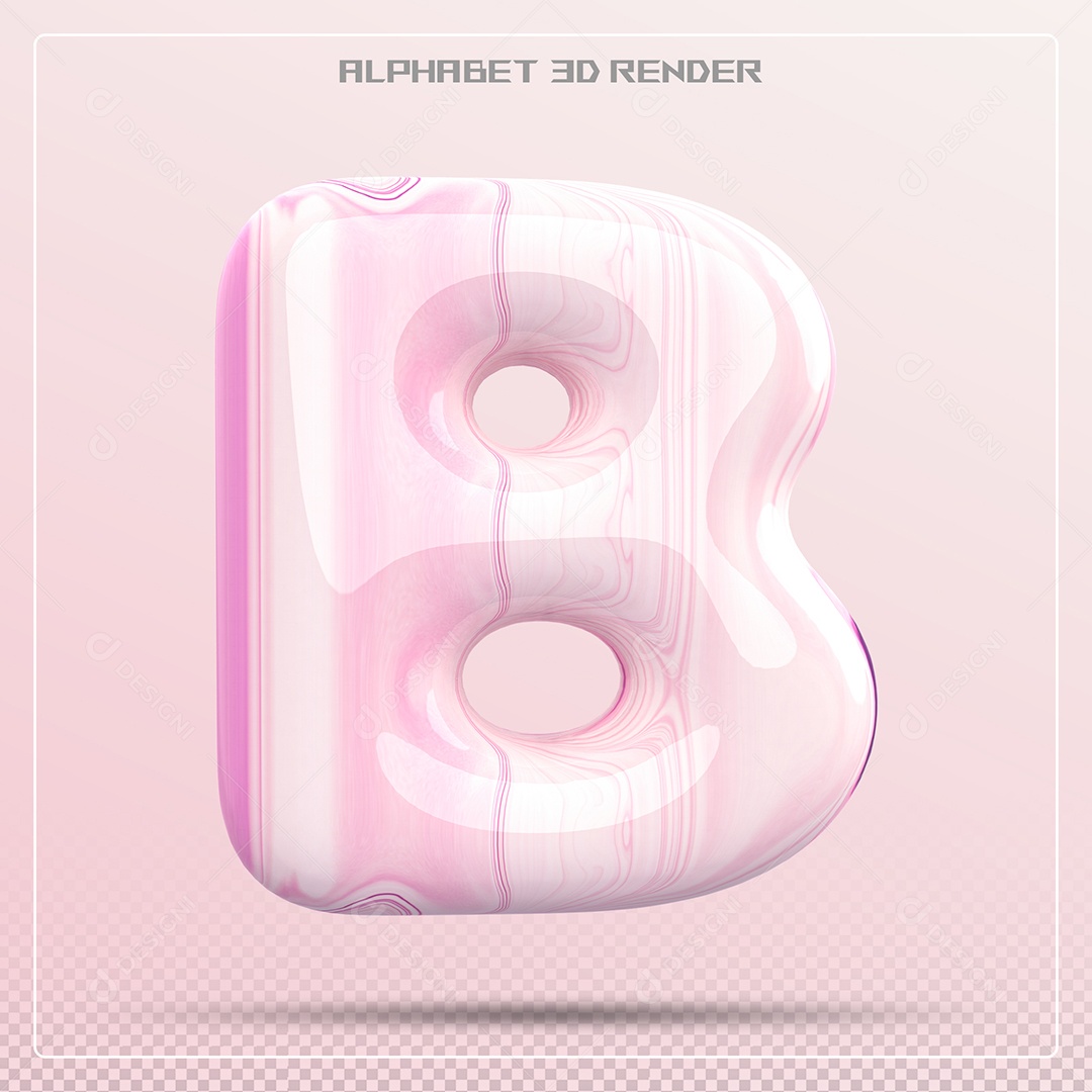 Elemento 3D Letra B Rosa para Composição PSD