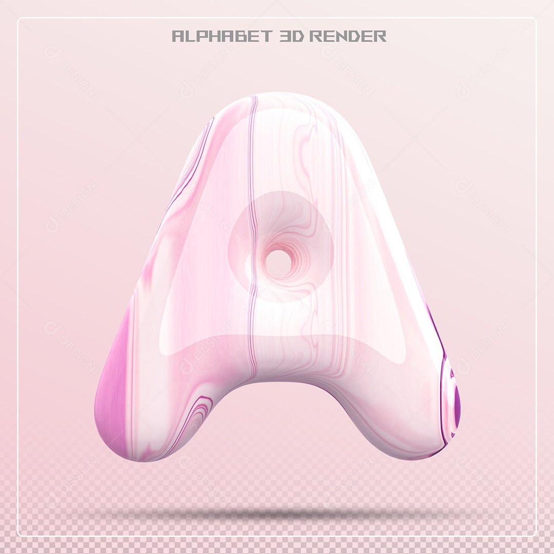 Elemento 3D Letra A Rosa para Composição PSD
