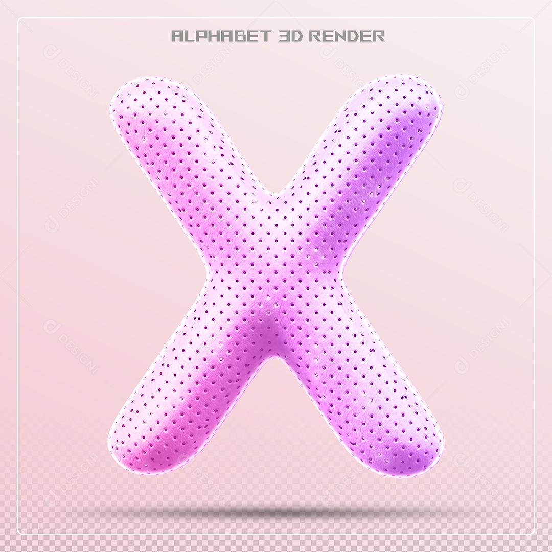 Elemento 3D Letra X Rosa para Composição PSD