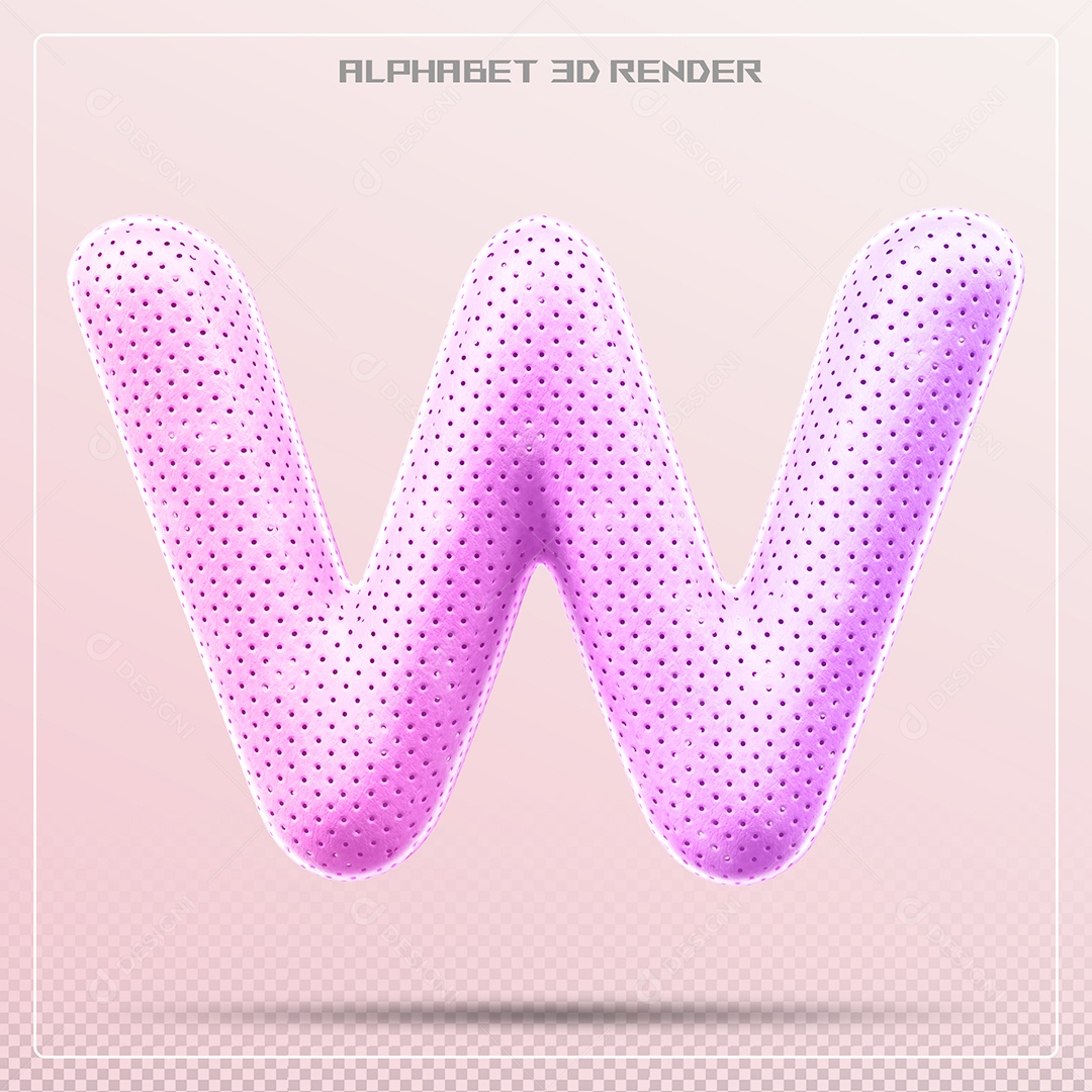Elemento 3D Letra W Rosa para Composição PSD