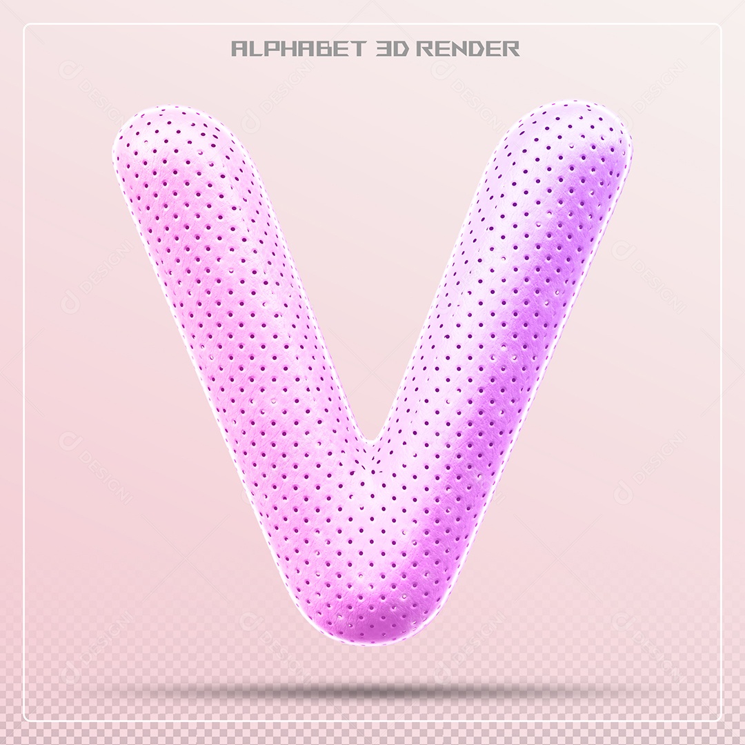 Elemento 3D Letra V Rosa para Composição PSD