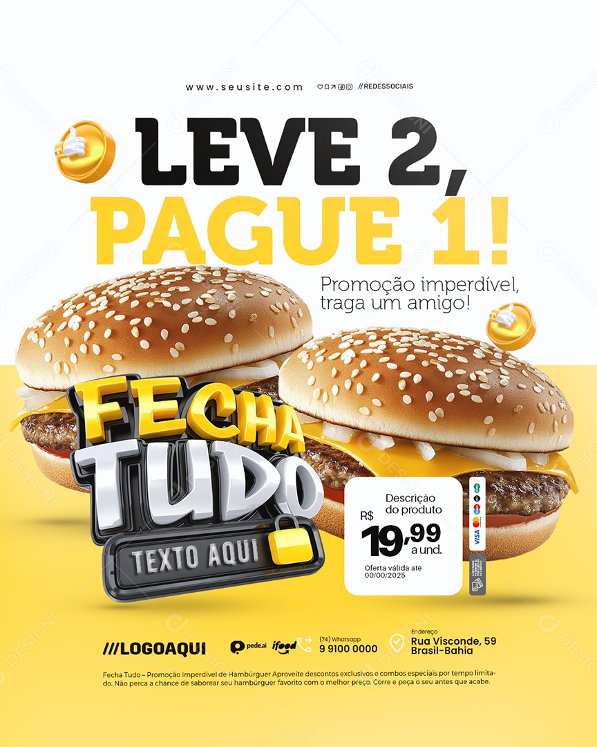 Fecha Tudo Hamburgueria Leve Dois Pague Um Social Media PSD Editável