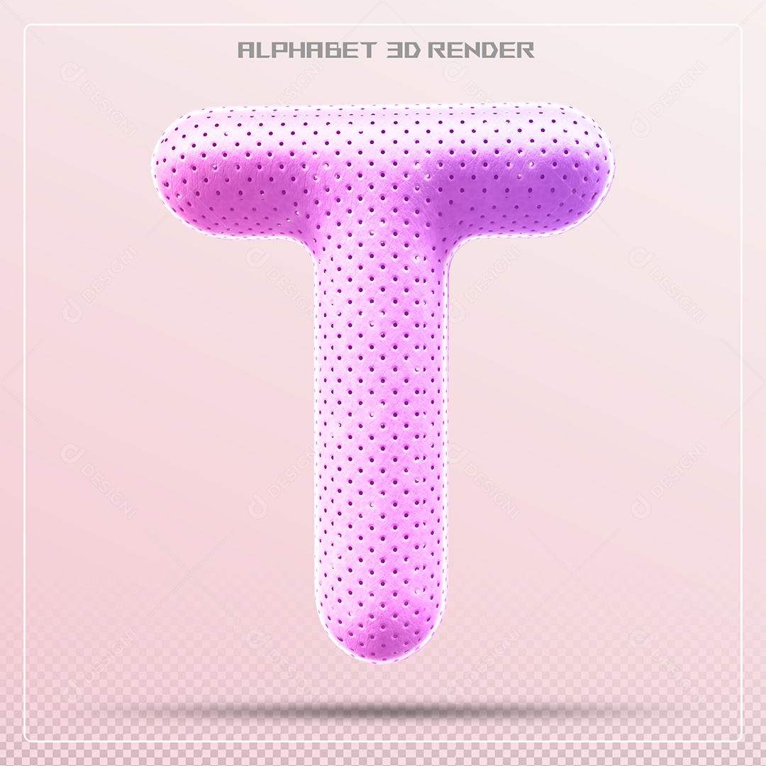 Elemento 3D Letra T Rosa para Composição PSD