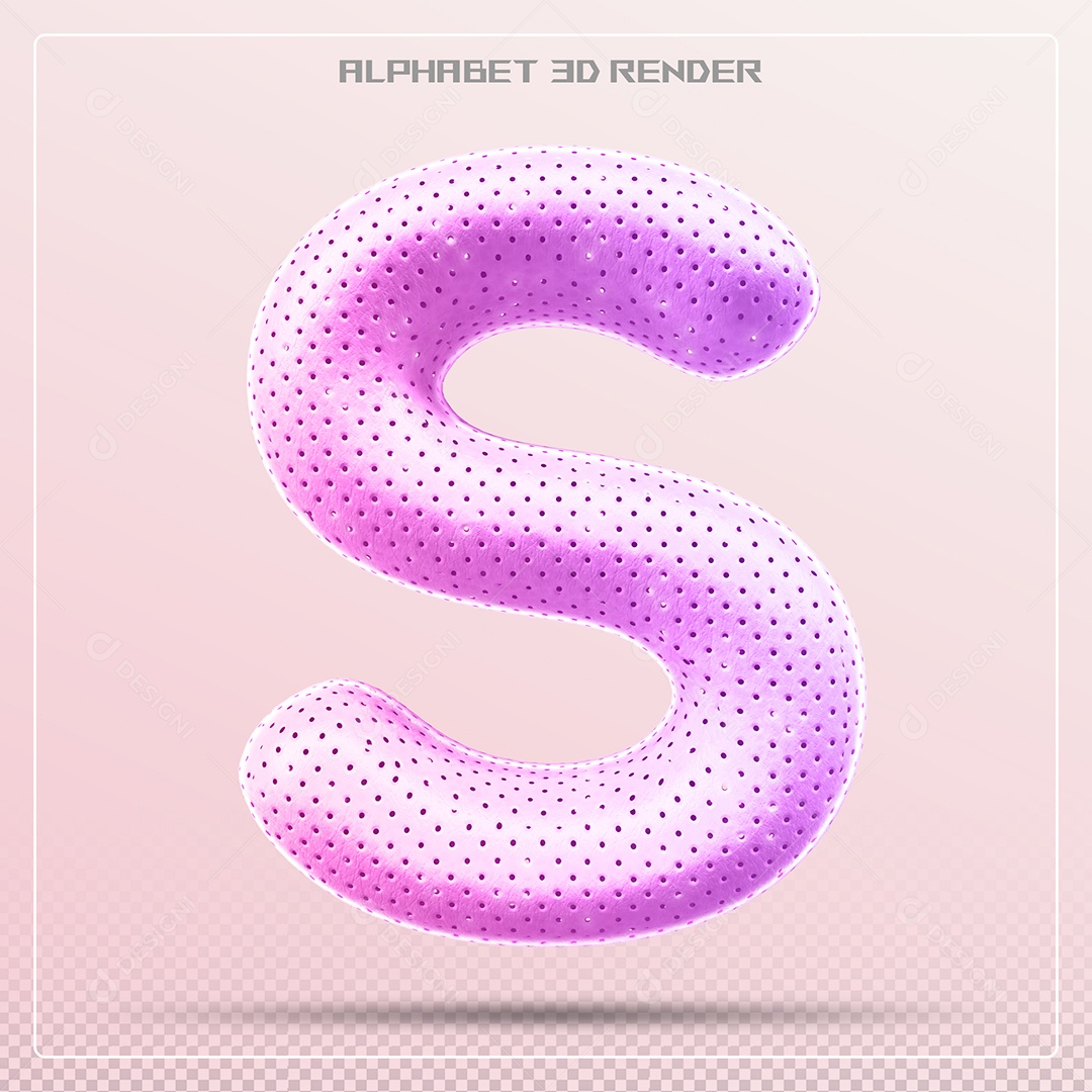 Elemento 3D Letra S Rosa para Composição PSD