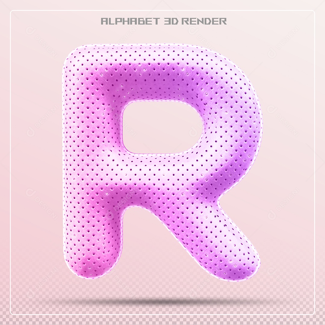 Elemento 3D Letra R Rosa para Composição PSD