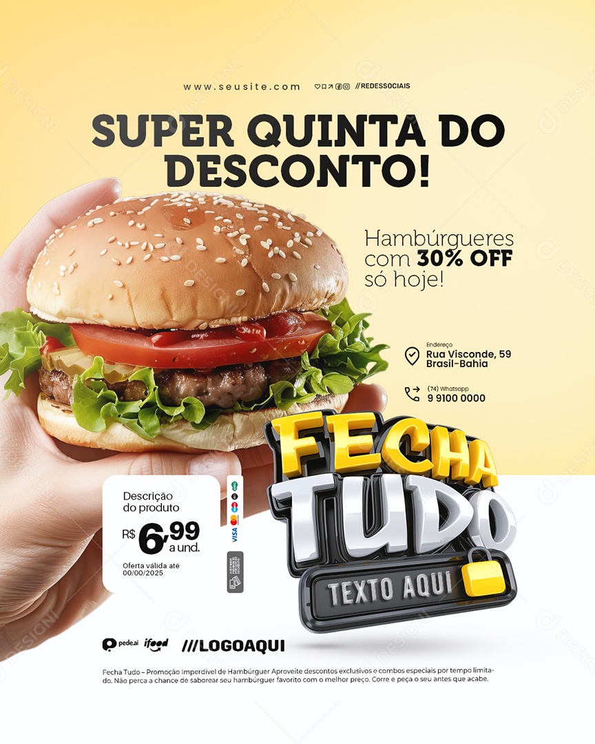 Fecha Tudo Hamburgueria Super Quinta do Desconto Social Media PSD Editável