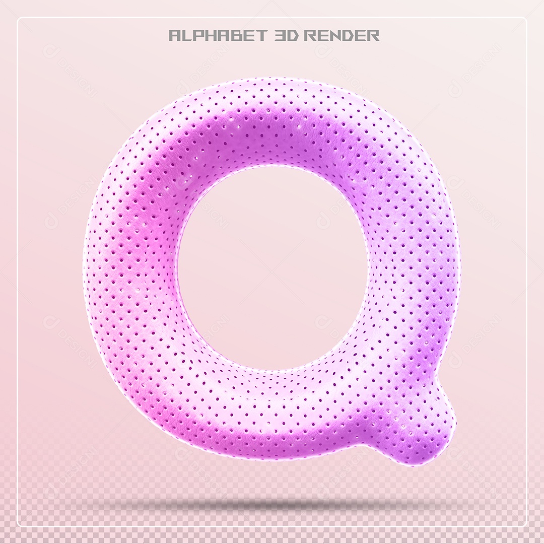 Elemento 3D Letra Q Rosa para Composição PSD
