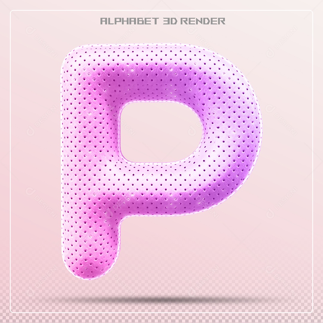Elemento 3D Letra P Rosa para Composição PSD