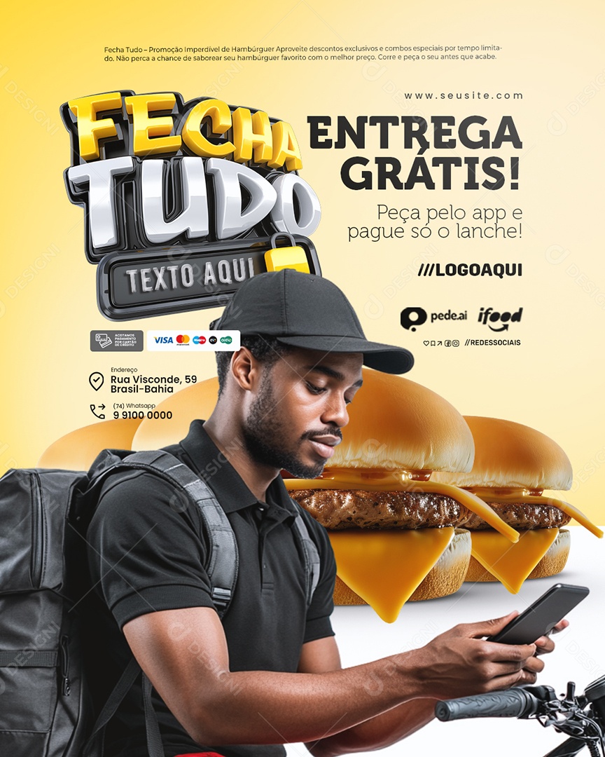 Fecha Tudo Hamburgueria Entrega Grátis Social Media PSD Editável