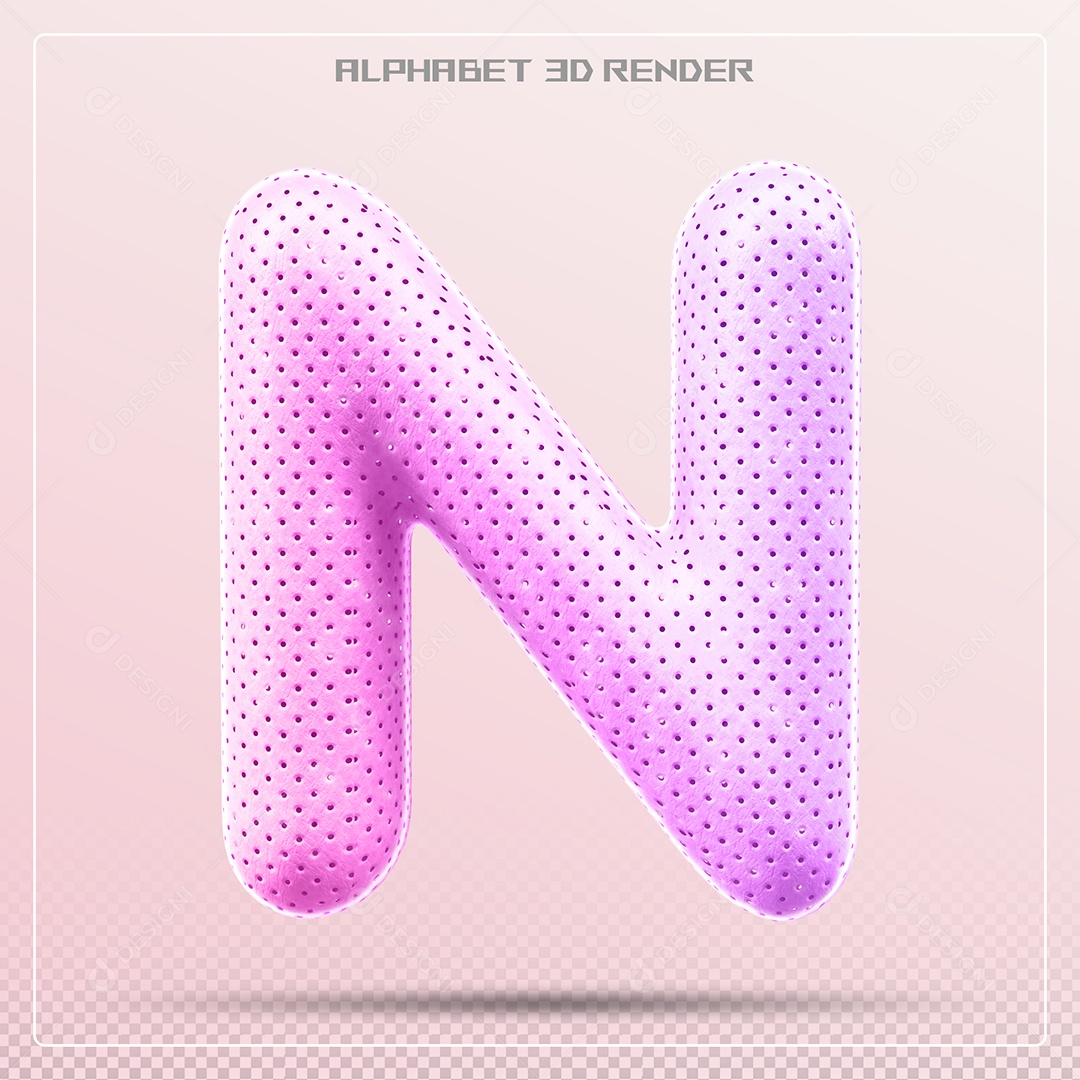 Elemento 3D Letra N Rosa para Composição PSD