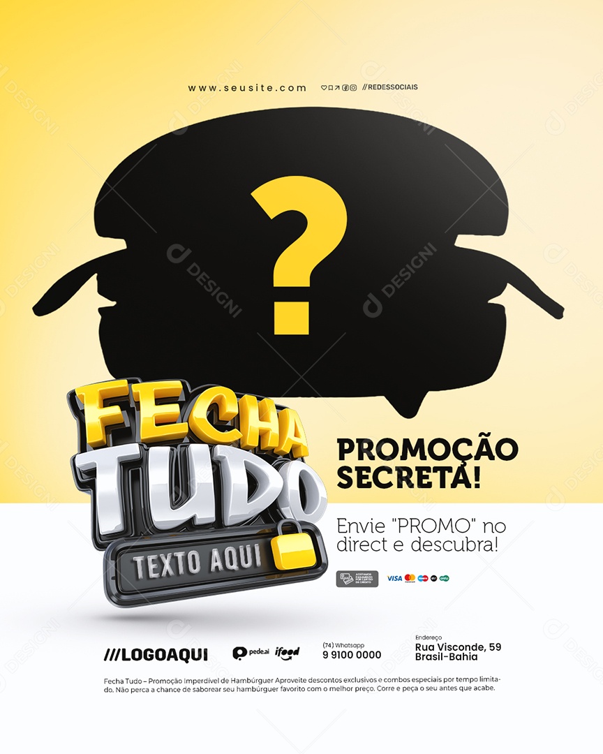 Fecha Tudo Hamburgueria Promoção Secreta Social Media PSD Editável