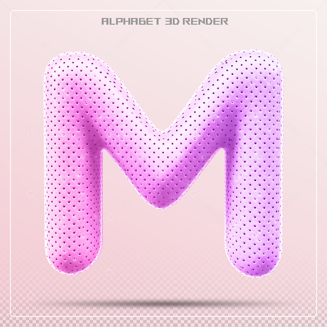 Elemento 3D Letra M Rosa para Composição PSD