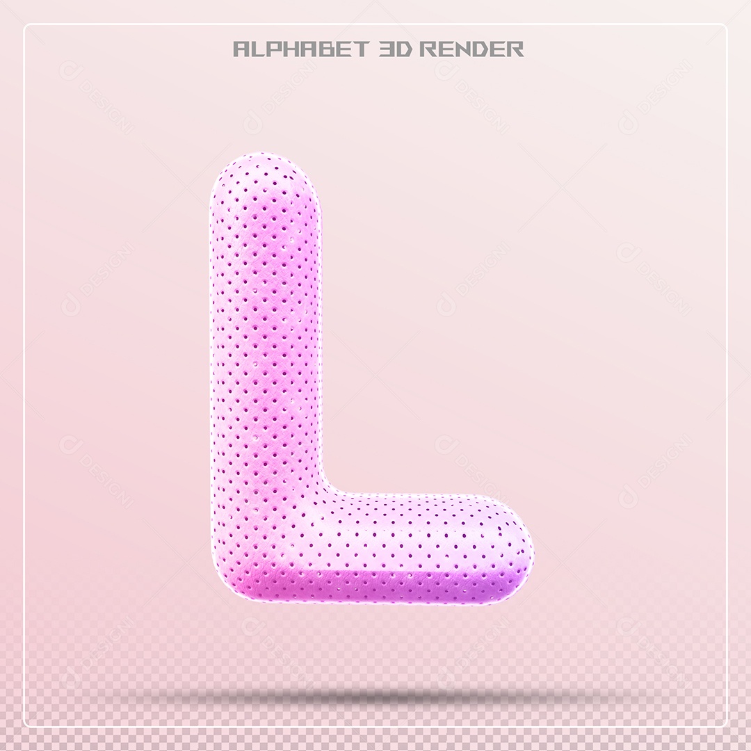 Elemento 3D Letra L Rosa para Composição PSD