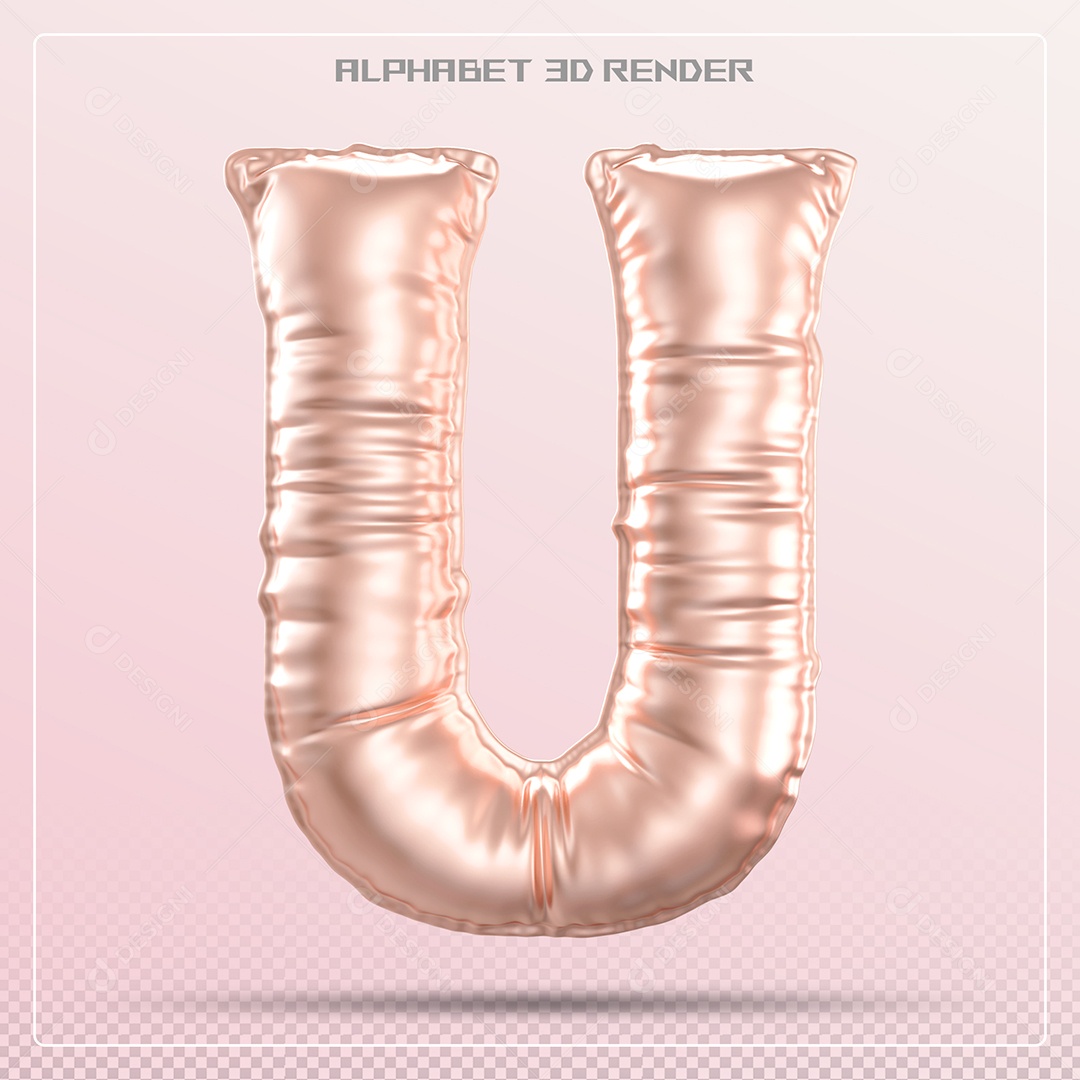 Elemento 3D Letra U Rosa para Composição PSD